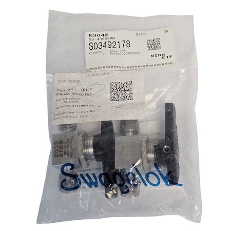 Swagelok BALL VALVE STAINLESS STEEL SS43GS6MM 3/8 TUBE QTY:2 SS-43GS6MM