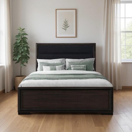 Homeroots Brown and Black Wood And Upholstery King Bed Frame 634332