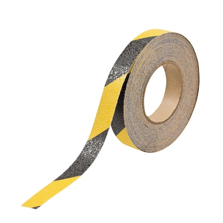 Brady Anti-Skid Tape Roll - Grit-Coated Polyester, Diagonal Stripes, Black on Yellow, 1in x 60ft 78146