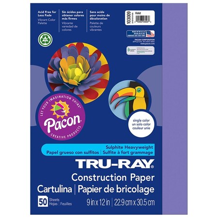 Pacon Pacon 9 x 12 in. Tru Ray Violet Construction Paper - 50 Sheets Per Pack - Pack of 5 PAC103009-5