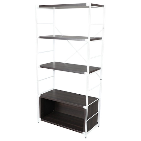 Leisuremod Brentwood Etagere Bookcase with White Steel Frame & Melamine Board Shelves, Dark Walnut BBW-65DW