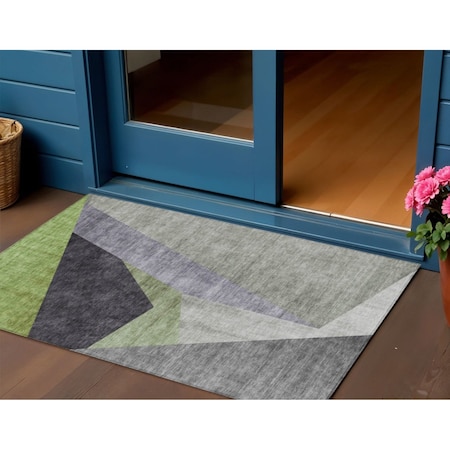Homeroots 3' X 5' Sage Green And Charcoal Abstract Washable Indoor Outdoor Area Rug 582884