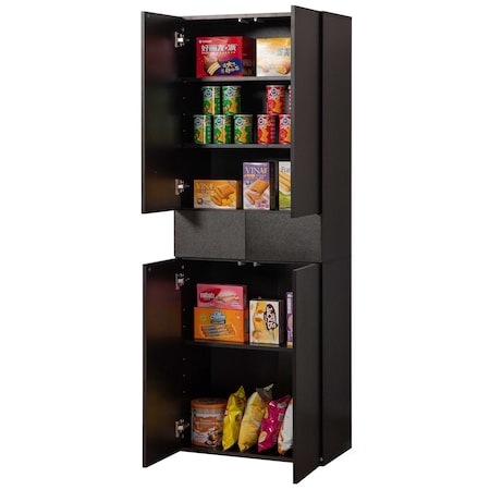Basicwise 66-Inch Multi-Functional Black Finish Kitchen Pantry Cabinet with 4 Doors, 3 Adjustable QI004696.BK