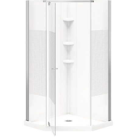 Maax Begonia Carbon 36''Lx36''Dx72'' H Polystyrene Center Drain Shower Kit in Wht W/Carbon Glass in Chrm 300012-000-129-104