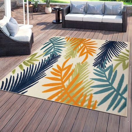 World Rug Gallery Palm Frond Indoor/Outdoor Area Rug 6 ft 6 in x 6 ft 6 in Square Multi 5550MULTI6SQ