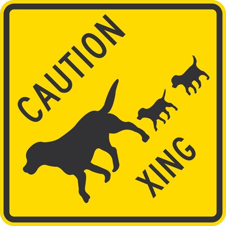 Lyle Caution Dog & Puppies Crossing (W/Graphic), 24x24, Diamond Grade, Yellow G-12212-DG_24x24