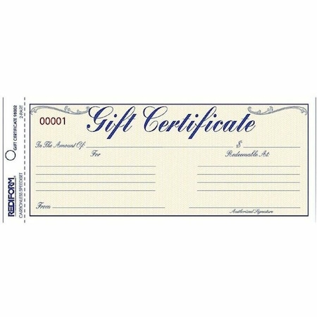 Rediform Gift Certificates with Envelopes, 2-Part, Carbonless, Blue, 8-1/2" x 3-5/8", 25/Pack 98002