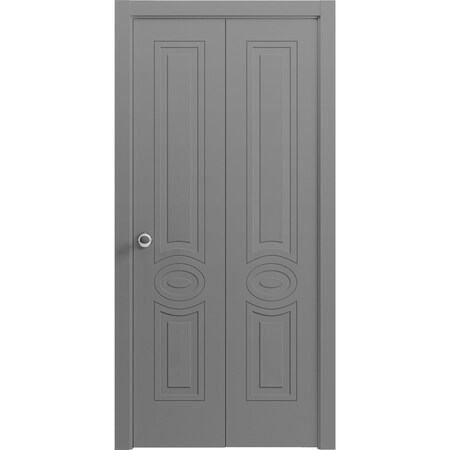 Vdomdoors Sliding Closet Bi-fold Doors 84 x 80 inches, Mela 7001 Painted Grey, Sturdy Tracks Moldings Trims H MELA7001BF-SIF-84 x 80 (2* 42x80)