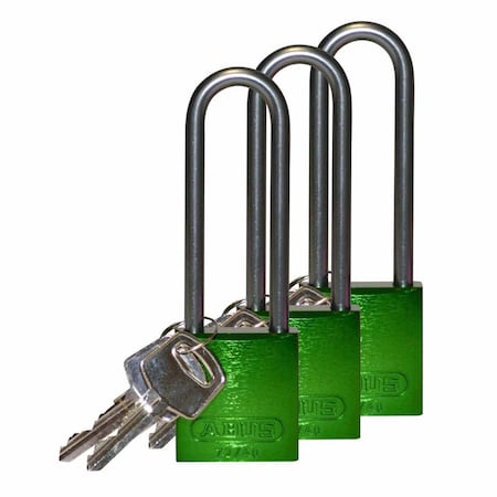 Brady Standard Key Retain Lockout Aluminum Padlock 3in Aluminum Shackle KA Green 3PK 123304
