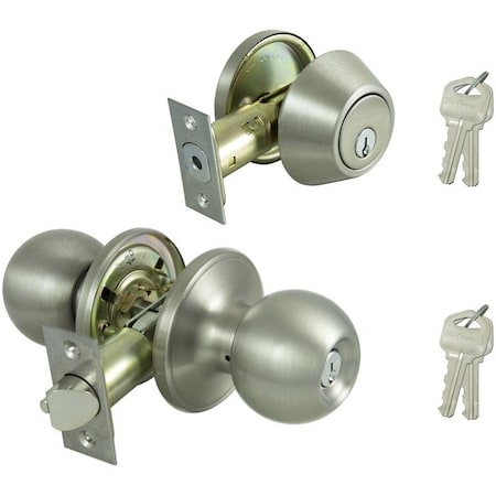 Prosource Deadbolt and Entry Lockset, Turnbutton Lock, Saturn Design, Satin Nickel, 3 Grade, Stainless Steel B3PB1-PS