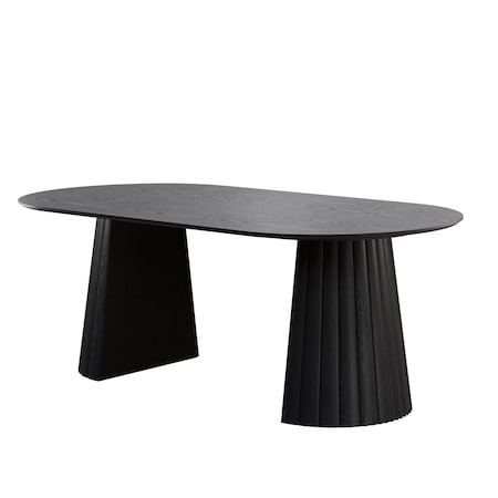 Homeroots 79" Black Wood Double Pedestal Base Oval Dining Table 720662