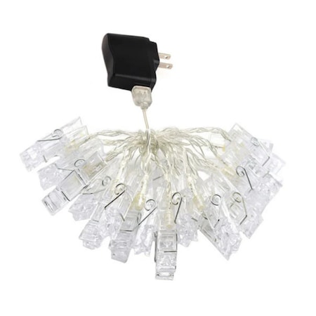 Elegani 40 LED Photo Clip String Lights - 14ft Clear Cable with Large Clips for Bedroom & Dorm Dcor PH-CLIP40-WW