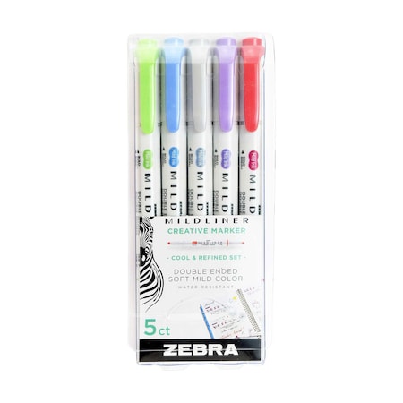Zebra Pen Mildliner Double Ended Highlighter Asst Cool & Refined 5Pk 78205