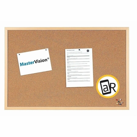 Mastervision Value Cork Board with Oak Frame, 24" x 36", Brown Surface, Natural Oak Frame MC070014231