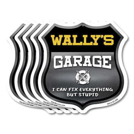 Signmission Wally's Garage I Can Fix Everything But Stupid, 12 inch X 12 inch, Aluminum Metal Sign, 5PK SHI-A-5Pack-12-490-WALLY