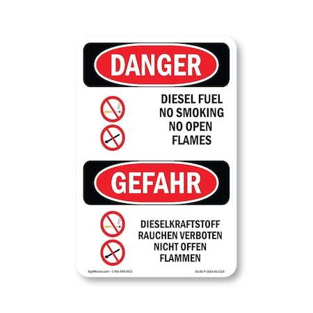 Signmission OSHA Danger Sign, Diesel Fuel No Smoking Bilingual, 24in X 18in Rigid Plastic, OS-DS-P-1824-VG-1124 OS-DS-P-1824-VG-1124