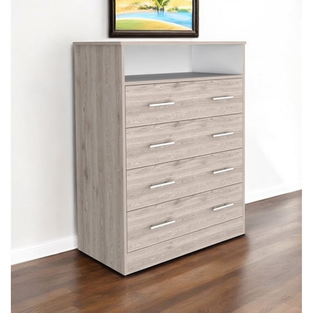Homeroots 33" Light Gray Four Drawer Standard Chest With Open Shelf 544026