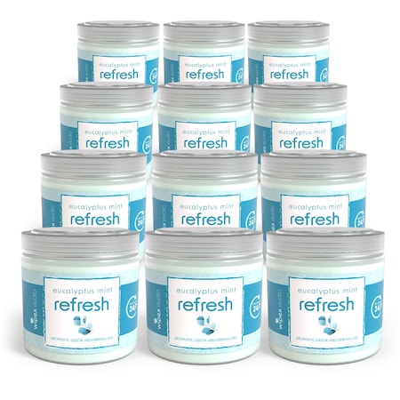 Wipex Aromatic Gel Odor Eliminator Jars, Eucalyptus/Mint for Home, Yoga, Fitness, Car, 12PK WX72238OGEU-12