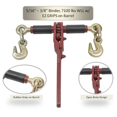Mytee Products Chain Binder Ratchet Style 5/16 3/8in Gold Chromate Hooks 7,100# WLL w/ Open Body Design CBRS516X-EZ
