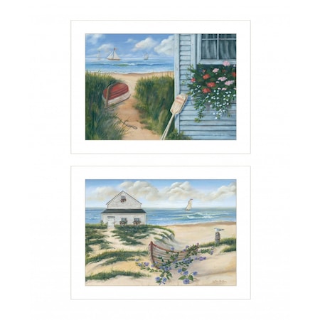 Set Of Two Sand Castle and Footprints 3 White Framed Print Wall Art, 2PK