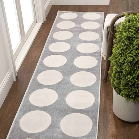 Jonathan Y Adrian Modern Geometric Circle Dot High-Low Light Gray/Cream 2 ft. x 8 ft. Runner Rug SND105C-28