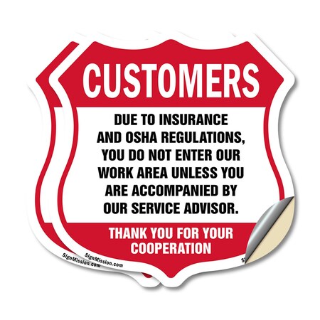 Signmission Restricted Area Shield Sign Customers Du, 6 inch X 6 inch, Vinyl Decal, 2PK SHI-D-2PACK-6-458