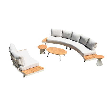 Deko Living Outdoor Cream Aluminum and Teak Contour Sofa Set, Seats 6 COP30013