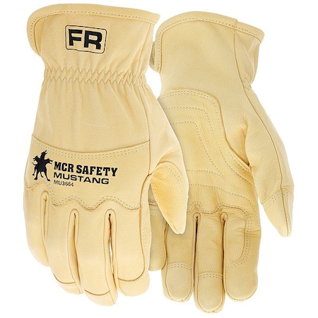Mcr Safety Leather Drivers Gloves, Goatskin ( Double Palm ), Slip-On, Wing Thumb, Gunn Cut, Gold / Gold, 1 PR MU3664XL