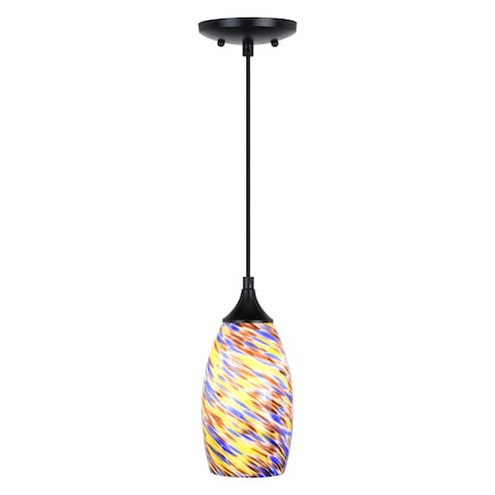 Vaxcel Milano Matte Black Mini Pendant Ceiling Light Multi Color Swirl Art Glass P0386