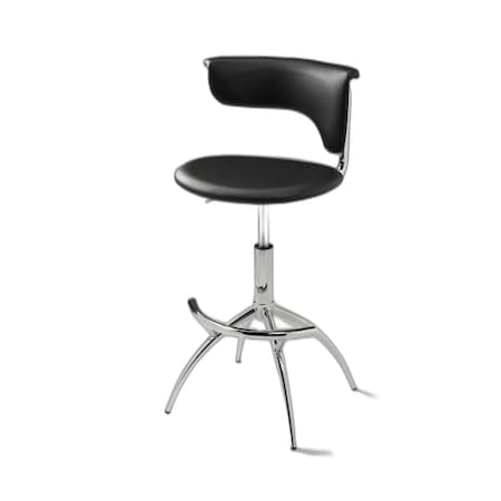 Homeroots Set of Two Black and Silver Metal and Faux Leather Low Back Adjustable Height Bar Chairs, 2PK 555036