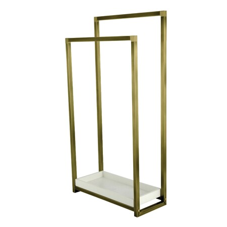 Kingston Brass 33-5/8" Freestanding Pedestal 2-Tier Towel Rack with Wooden Shelf, Antique Brass SCC8263
