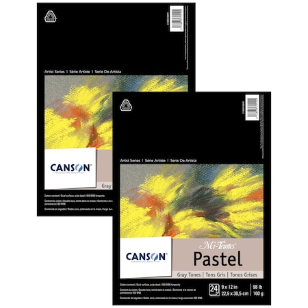 Canson Artist Series Mi-Teintes Pastel Pad, Gray Tones, Foldover Binding, 24 Sheet, 9x12 inch, 2PK C100510899