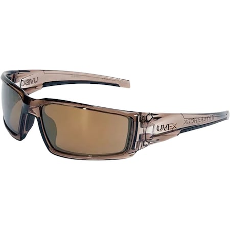 Uvex Full Frame Safety Glasses with Smoke Brown Frame, Gold Mirror Anti-Scratch and Hardcoat Lens S2964