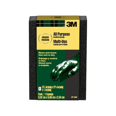 3M General Purpose Sanding Sponge, Block, 3 3/4 in x 2 5/8 in x 1 in, Medium, Bulk, 250PK CP-002A