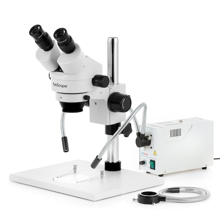 Amscope SM-1 Zoom Binocular Stereo Microscope 7X-45X w/150W Halogen Dual Gooseneck & Ring Lights and 5MP US SM-1B-FODR-5M