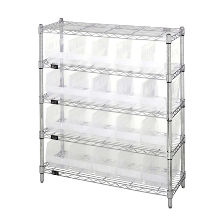 Quantum Storage Systems WIRE SHELVING UNIT WITH BINS CLEAR WR5-39-1236-202CL