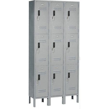Global Industrial 3-Tier 9 Door Digital Locker, 36"Wx15"Dx78"H, Gray, Unassembled 413245
