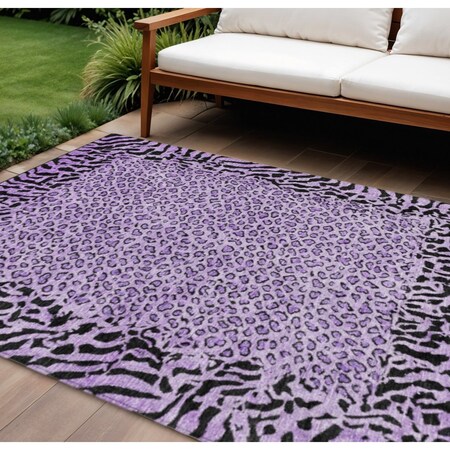 Homeroots 8' X 10' Purple Animal Print Washable Indoor Outdoor Area Rug 607665