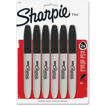Sanford Sharpie Super Permanent Markers - Fine Point - Black - 6 Pack 33666PP