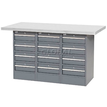 Global Industrial Workbench w/ Laminate Square Edge Top and 12 Drawers, 60"W x 30"D, Gray 239168