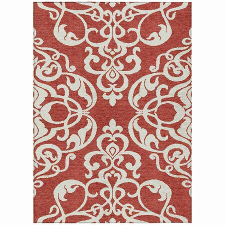Homeroots 8' X 10' Red And Ivory Damask Washable Indoor Outdoor Area Rug 614458