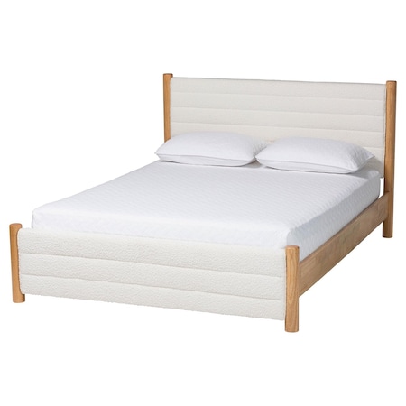 Baxton Studio Eilert Modern Cream Boucle and Oak Brown Wood Queen Bed 257-14002-ZORO