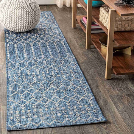 Jonathan Y Ourika Moroccan Geometric Textured Weave Navy/Light Gray 2 ft. x 10 ft. Indoor/Outdoor Runner Rug SMB108B-210
