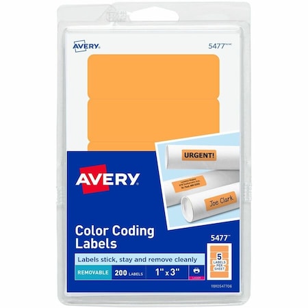 Avery Print or Write Removable Color-Coding Laser Labels, 1 x 3, Neon Orange, 200/Pack 5477