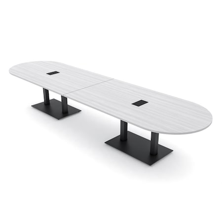 Skutchi Designs Racetrack Conference Table With Power Unit, 48 in W, 168 in L, White HAR-RAC-48X168-DOU.BK-WA7976-EBLK