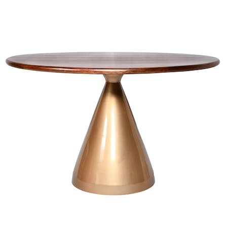 Homeroots 48" Brown And Gold Rounded Solid Wood And Iron Pedestal Base Dining Table 517853