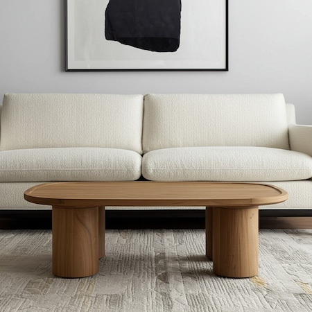Homeroots 55" Natural Solid Wood Oval Coffee Table 603250