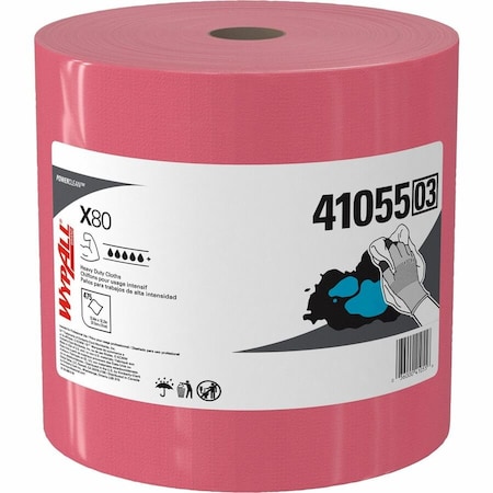 Wypall WypAll PowerClean X80 Heavy Duty Cloths (41055), Jumbo Roll, Extended Use Towels, Red 41055