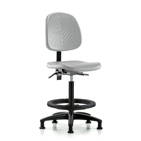 Blue Ridge Ergonomics Poly Chair-High Bench Ht with Medium Back, Seat Tilt, Black Foot Ring, &Stat Glides in Gray Poly PHBCH-MB-RG-T1-A0-BF-RG-GRY