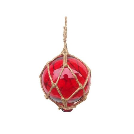 Handcrafted Decor Red Japanese Glass Ball Fishing Float with Brown Netting Decoration- 4 in. 4 Red Glass - Old
